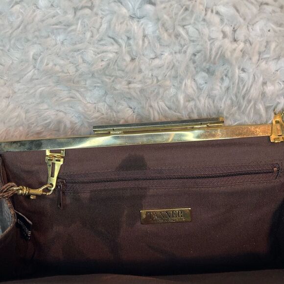 Vintage Tanner made in Italy leather shades of Brown snake skin prints clutch - Picture 7 of 10